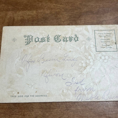 c1910 Embossed Silver Alba White Berry Church A Joyful Christmas Postcard PA2