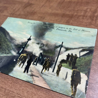 Antique 1911 Postcard Firing The 12 Inch Mortar at Fort Pickens Pensacola FL PA1