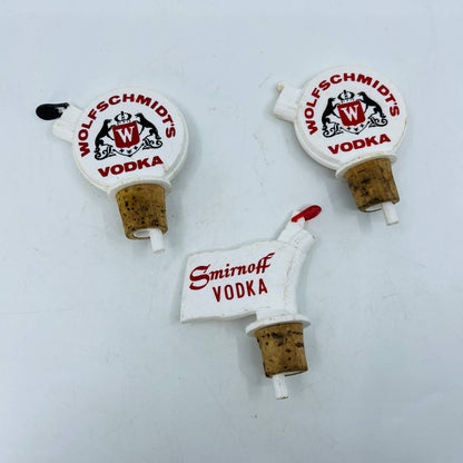 Wolfschmidt’s Smirnoff Vodka Bottle Pourer Stopper Retro Bar Lot of 3 TC8