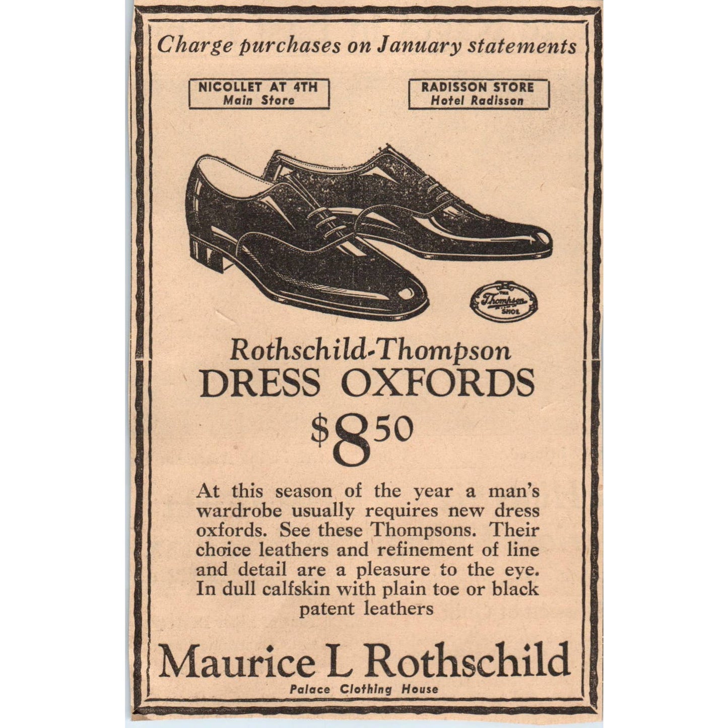 1935 Minneapolis Journal Newspaper Ad Maurice L Rothschild Dress Oxfords FL5-3