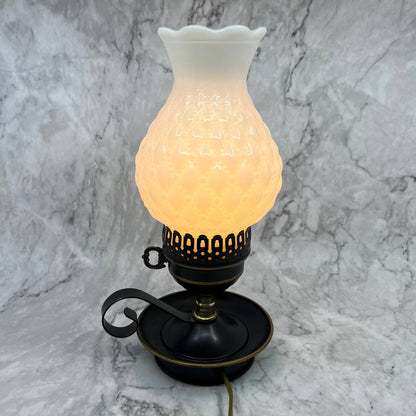 Vintage Quilted Milk Glass Electric Hurricane Lamp Metal Base 5x11 WORKS TA1