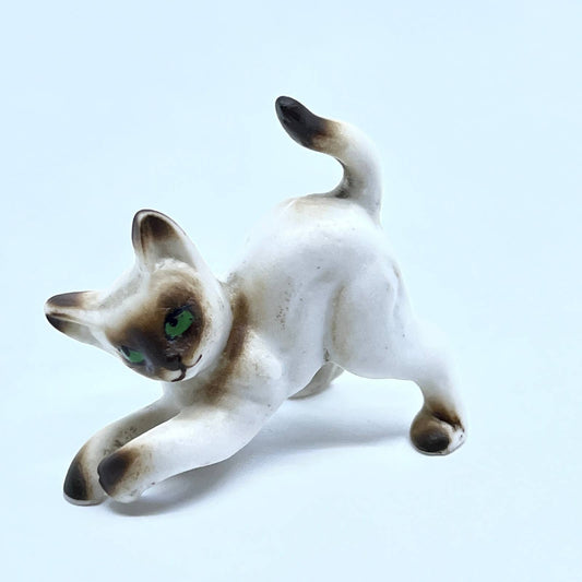 Vintage Miniature Porcelain Siamese Cat/Kitten Green Eye Hand Painted Figure SD7