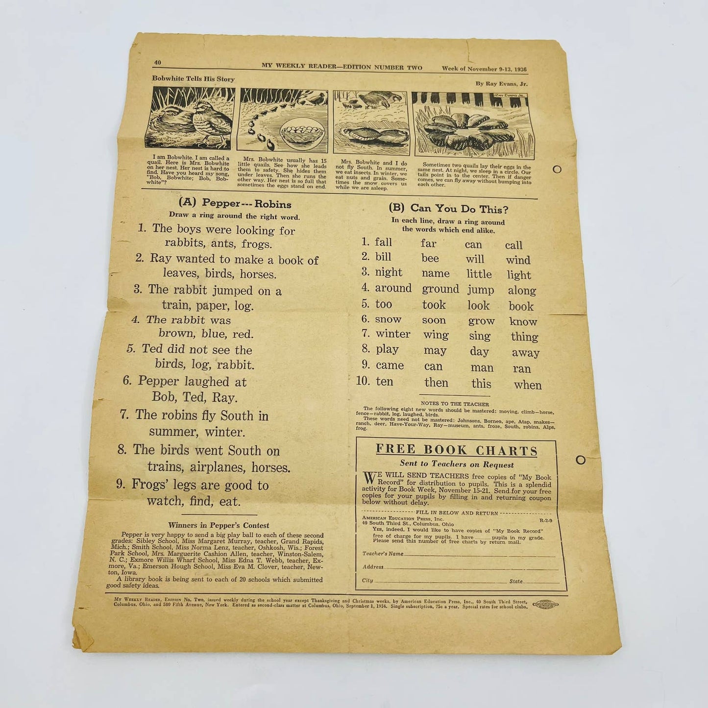 1936 Nov 9-13 MY WEEKLY READER Children’s Newspaper Johnsons Back from Borneo D1