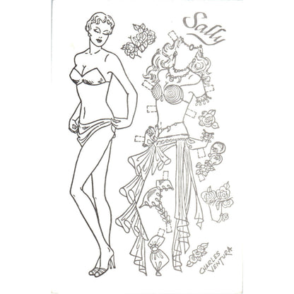 Charles Ventura Paper Doll Cut and Color "Sally" Postcard PB6