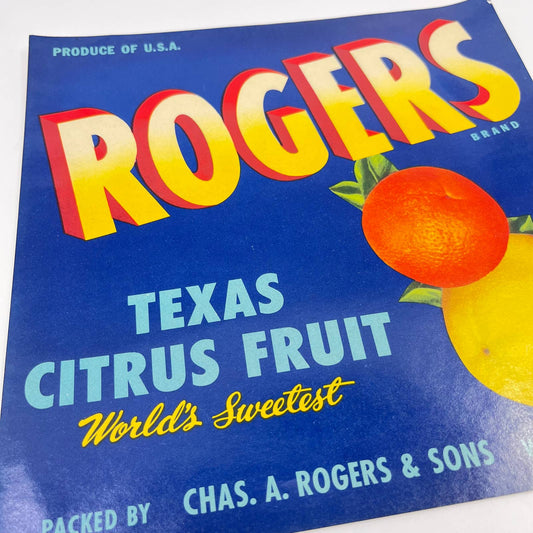 Rogers Texas Citrus Fruit Crate Label C. A. Rogers & Sons Weslaco Texas 9x9 FL3