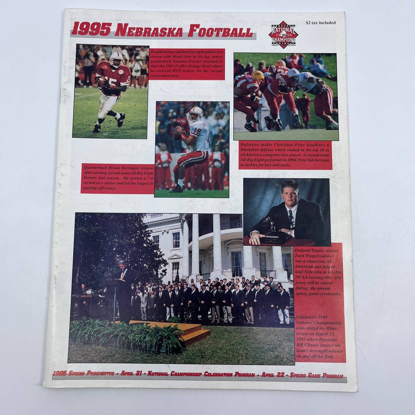 1995 Nebraska Cornhuskers National Championship Celebration Game Program TH7