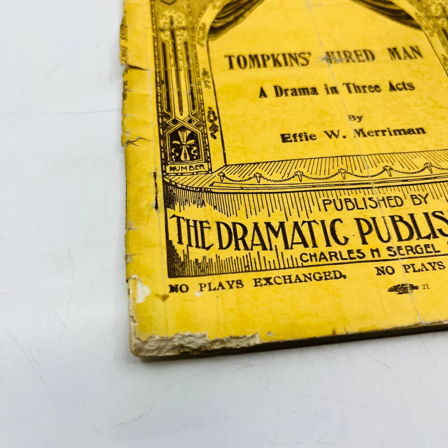 c1920 Sergel’s Acting Drama Tompkins’ Hired Man Antique Theater Play Book C5