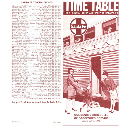 1970 Atchison, Topeka and Santa Fe Railway Co. Timetable SE4