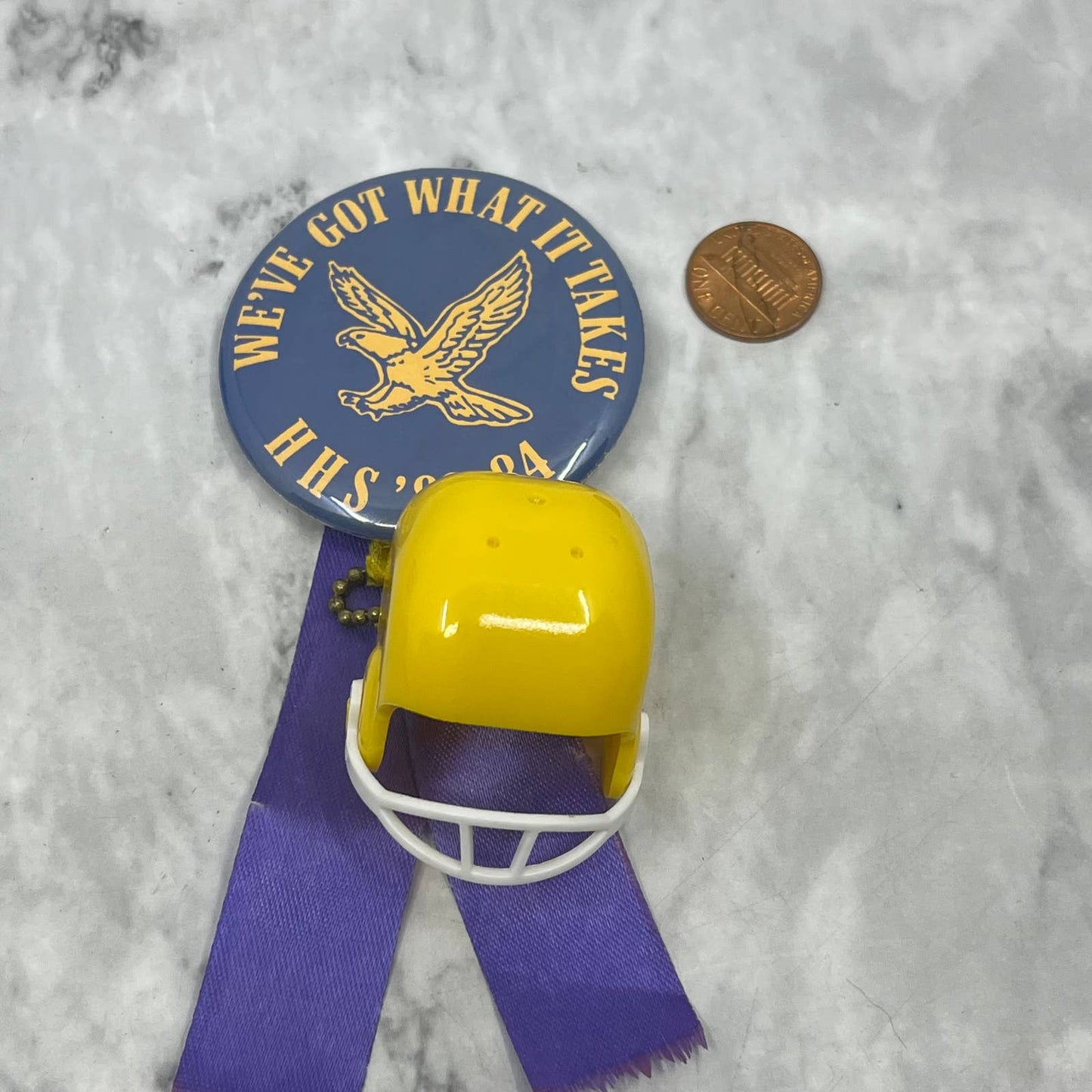 1983-84 Hermantown Hawks Homecoming Pinback Button w/ Football Helmet Charm SF1