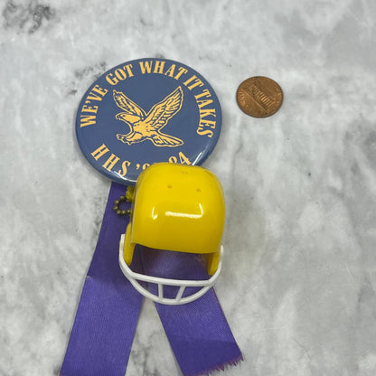 1983-84 Hermantown Hawks Homecoming Pinback Button w/ Football Helmet Charm SF1