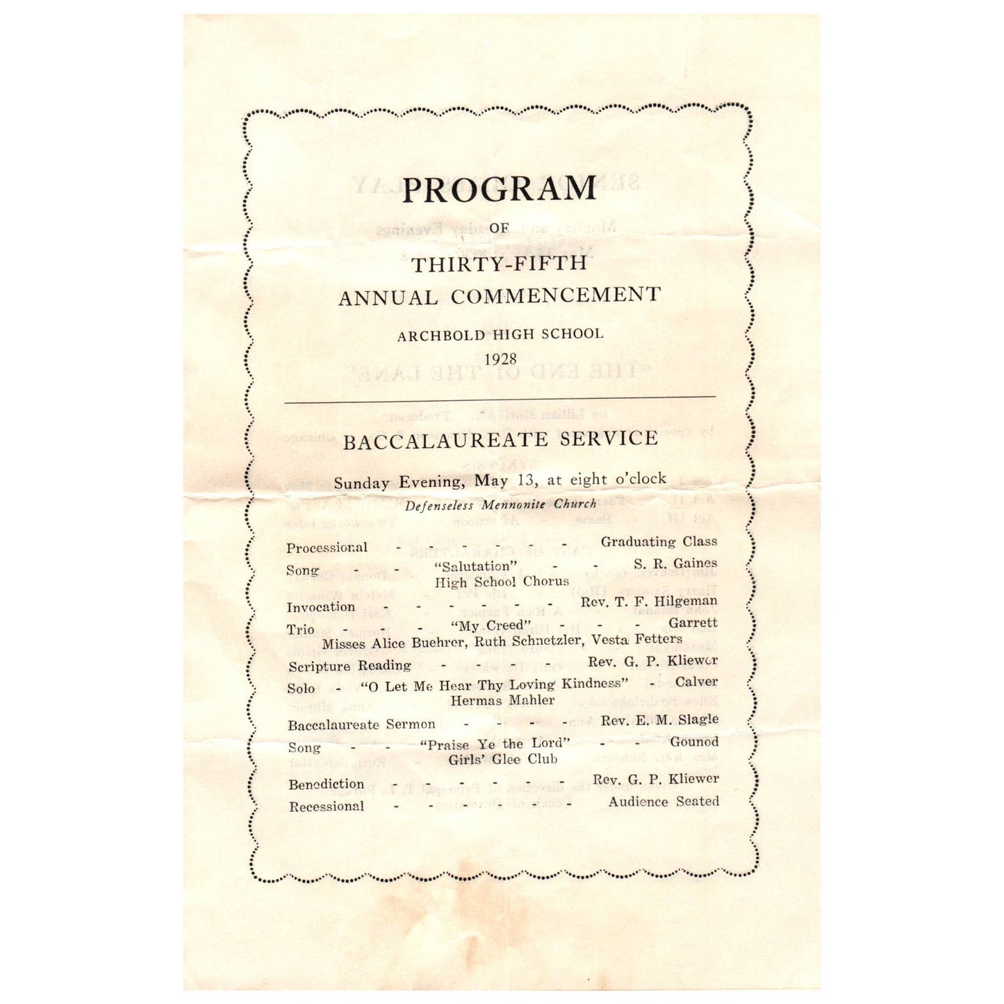 1928 Program 35th Annual Commencement Archbold High School AD8
