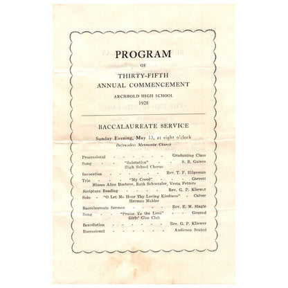 1928 Program 35th Annual Commencement Archbold High School AD8
