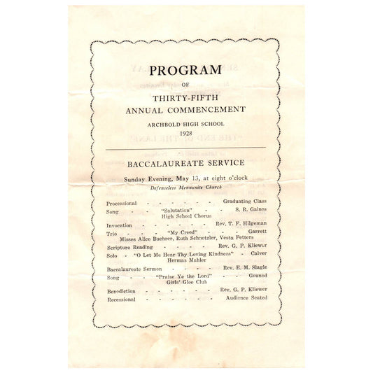 1928 Program 35th Annual Commencement Archbold High School AD8