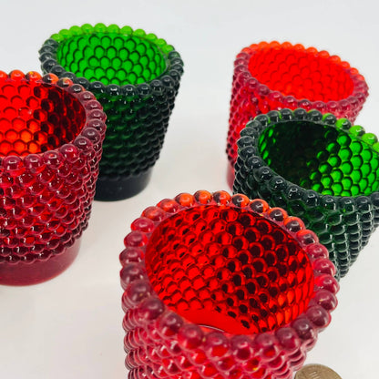 SET OF 6 Red & Green Christmas Holiday Hobnail Glass Votive Candle Holder TD3-2