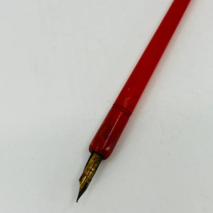 VTG Red and Orange Marbled Celluloid  Fountain Dip Pen w Regal 14k Plate Nib SE1