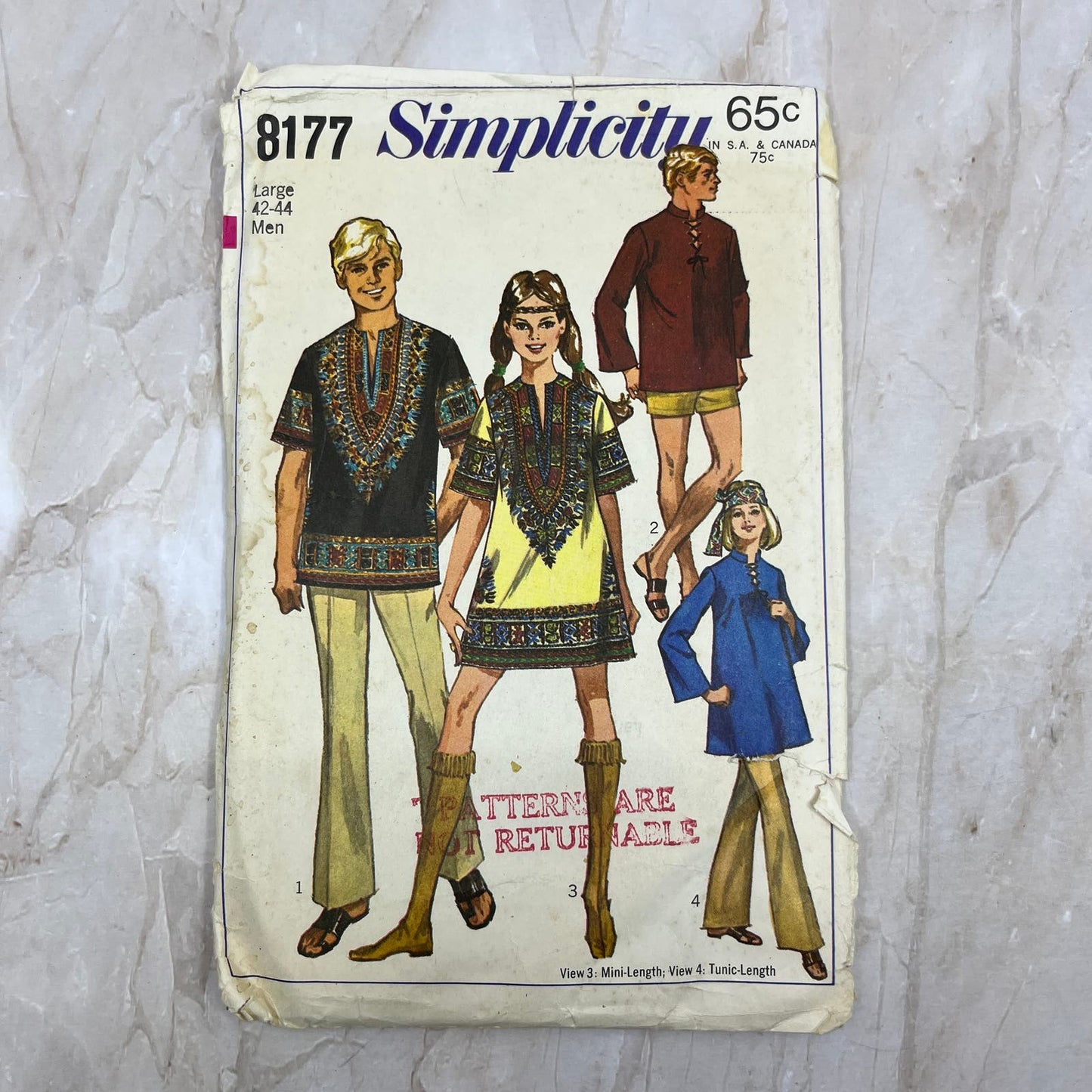 1960s Simplicity Sewing Pattern 8177, Mens Dashiki 42-44, Large TE5