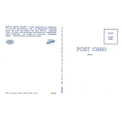 Doby's Hotel Court AAA Montgomery Alabama - Postcard TJ8-2