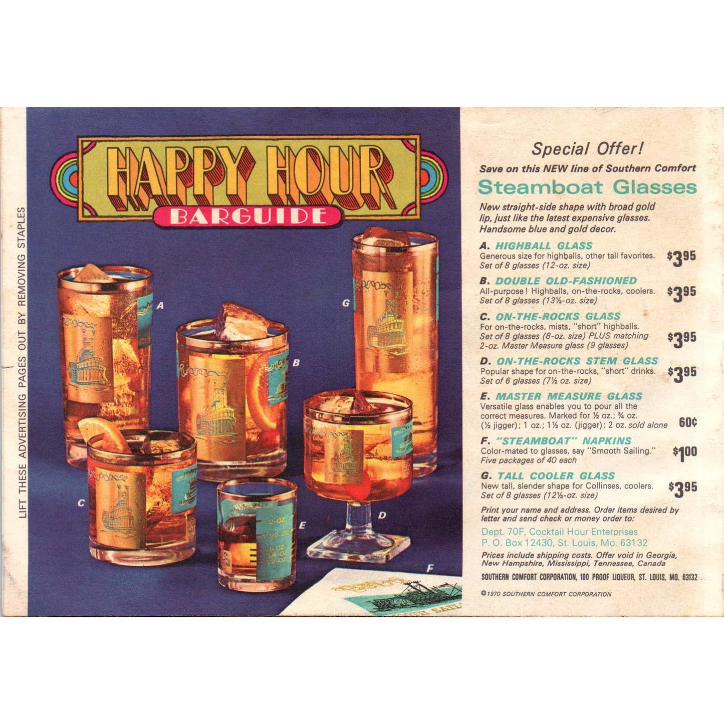 1970 Happy Hour Barguide Southern Comfort 45 Great Drink Recipes SE3