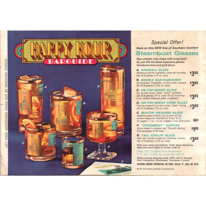 1970 Happy Hour Barguide Southern Comfort 45 Great Drink Recipes SE3
