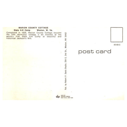 Vintage Postcard - Marion County Cottage 4-H Camp Weston West Virginia AD9