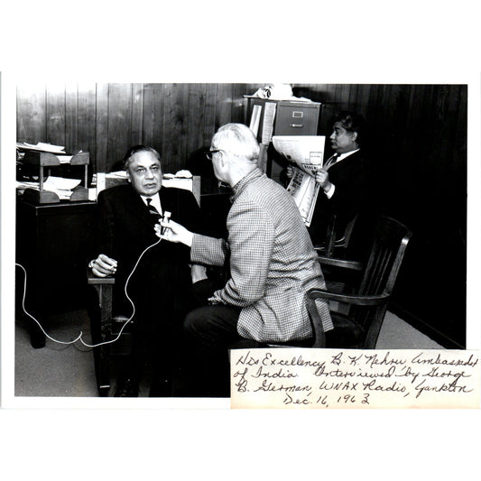 Ambassador of India B.K. Nehru WLEX Radio Interview 1963 5x7 Photo B15