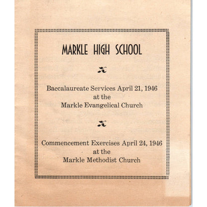 1946 Markle High School Indiana Commencement Invitation Program SF2