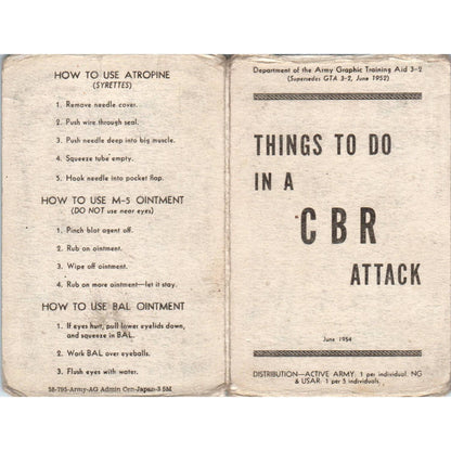 1954 Things To Do In a CBR Attack Dept. Of Army Pocket Card EA3