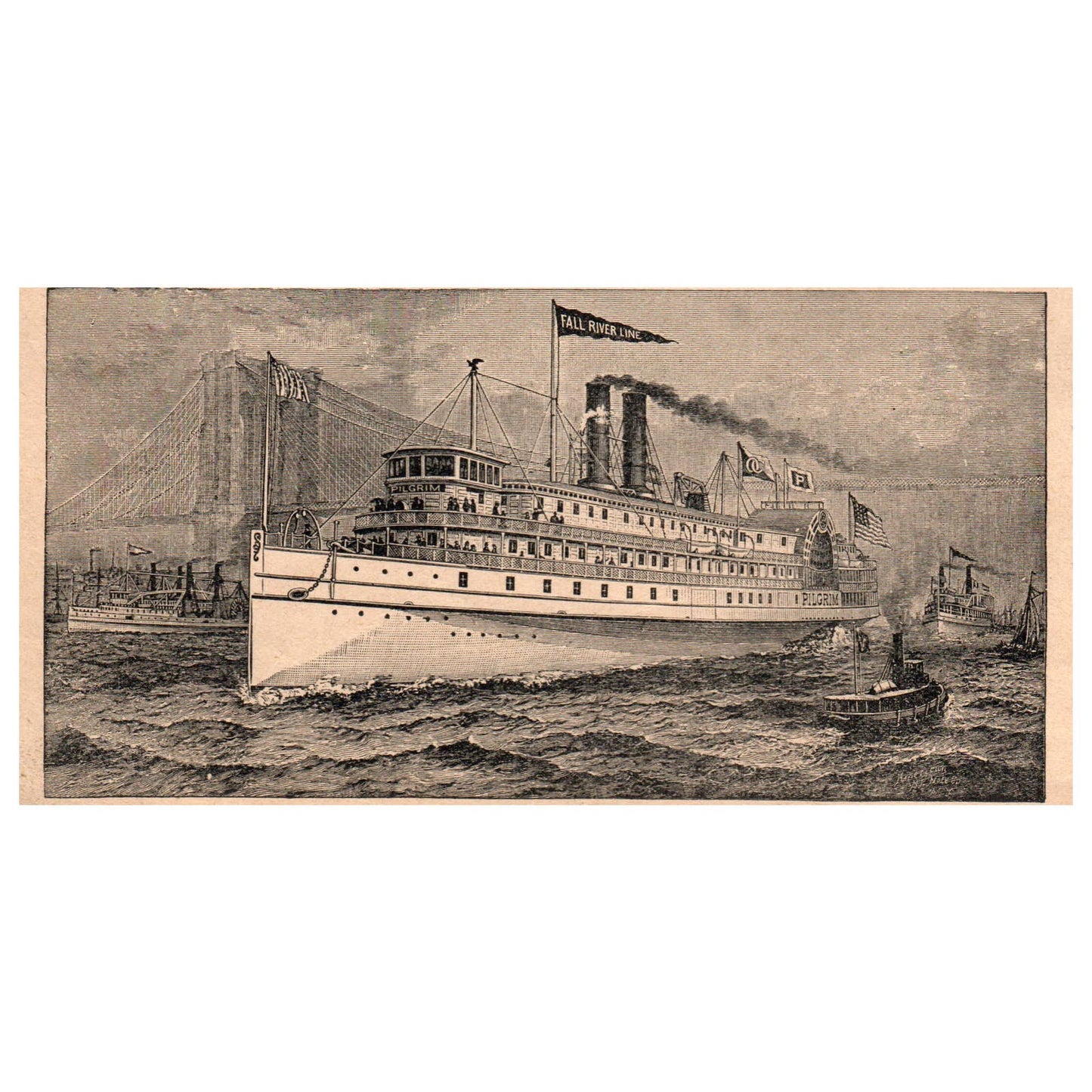 Fall River Line Ocean Steamer 3.5x6" Original Engraving 1899 TJ8-7