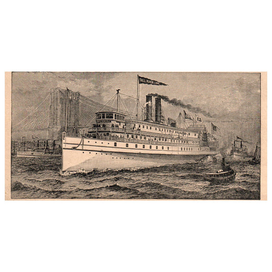 Fall River Line Ocean Steamer 3.5x6" Original Engraving 1899 TJ8-7