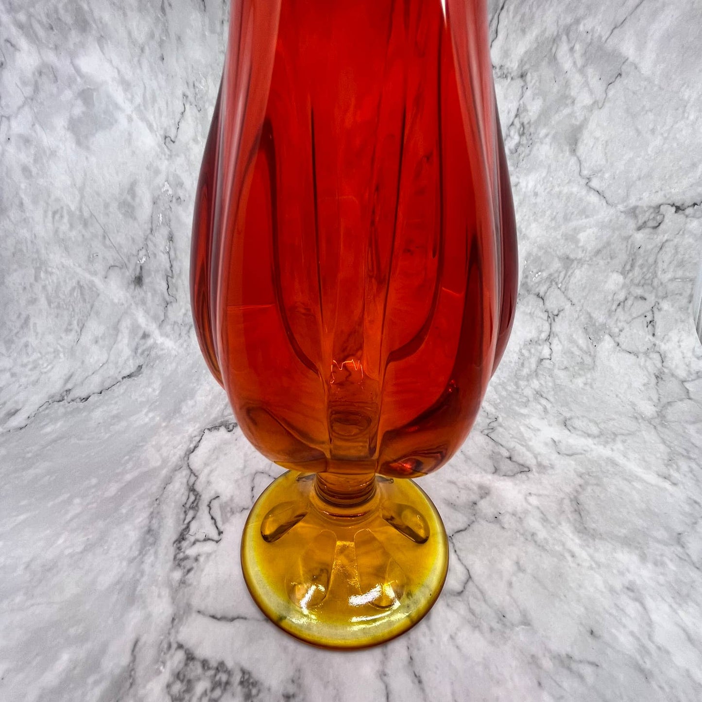 Large Viking Swung Glass Swung Orange and Red AMBERINA Vase 21 1/2” TD1