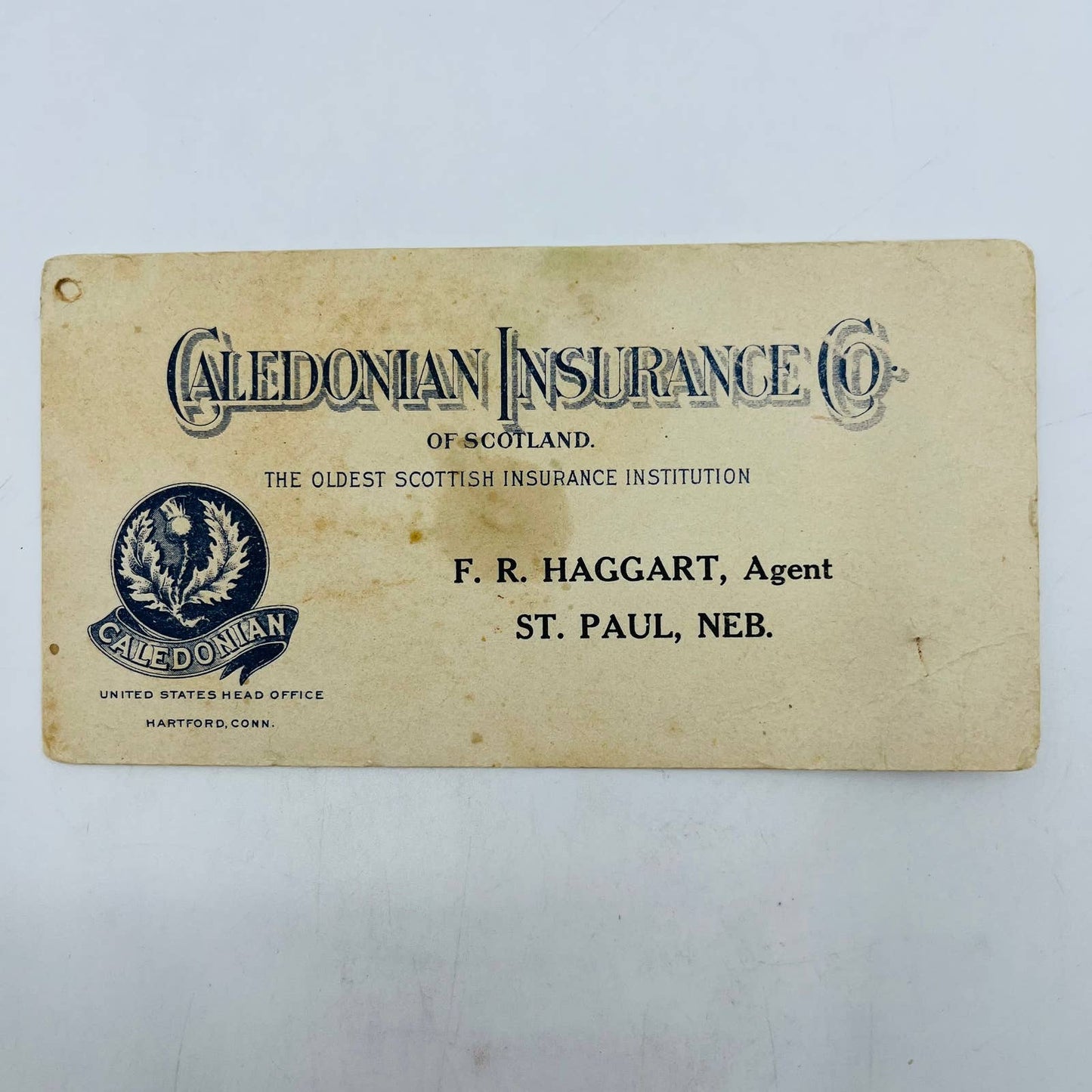 1940s Blotter Card Caledonian Insurance Co FR Haggart St. Paul Nebraska SA7