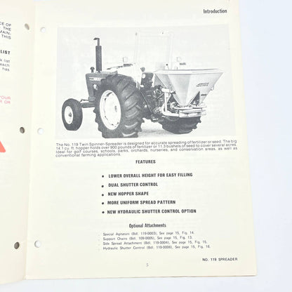 New Idea 3 Point Hitch Spinner Fertilizer Spreader/Seeder Operator's Manual TB9