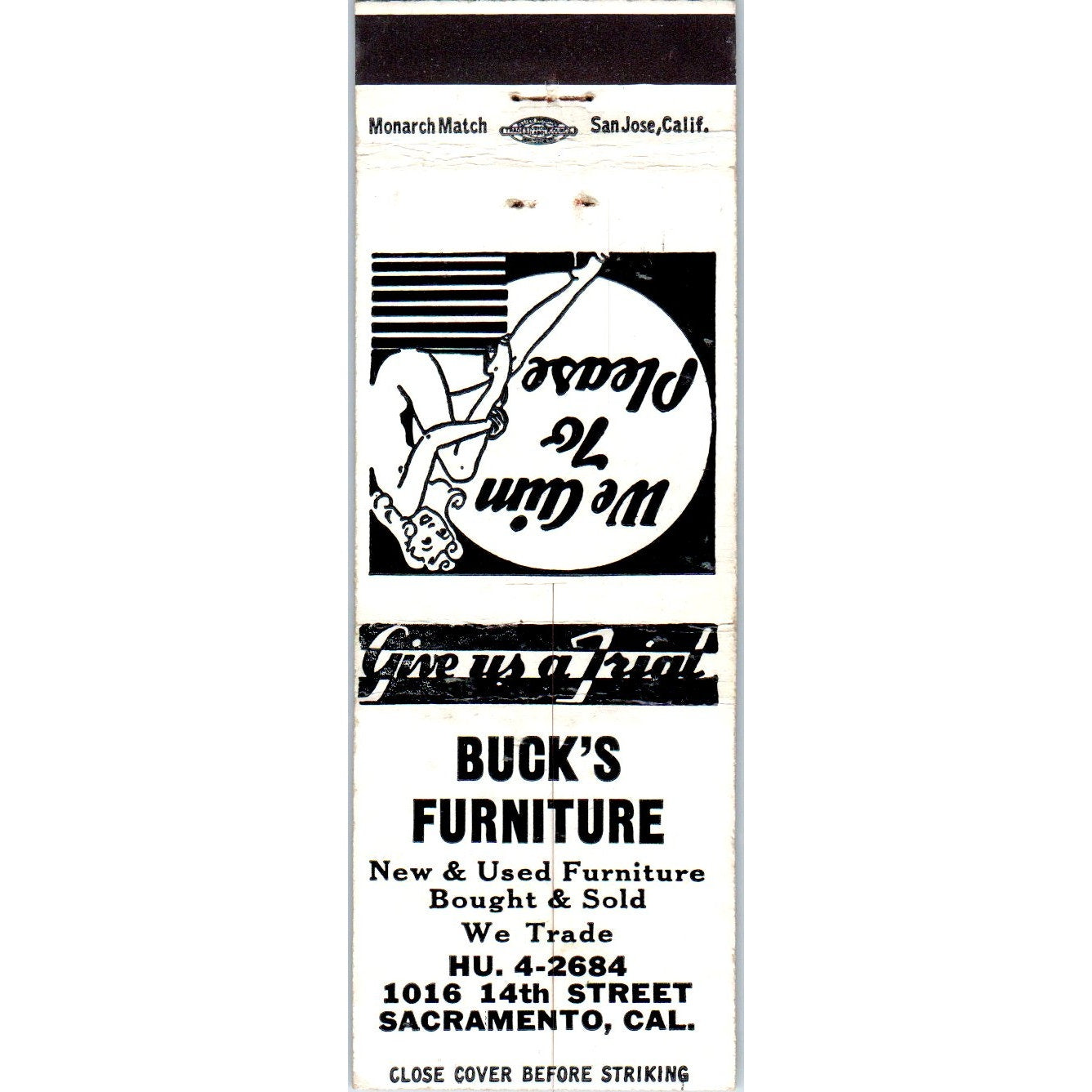 Buck's Furniture Pinup Sacramento CA Advertising Matchbook Cover MM9-2