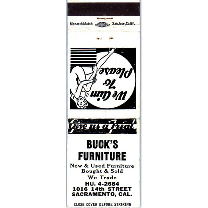 Buck's Furniture Pinup Sacramento CA Advertising Matchbook Cover MM9-2