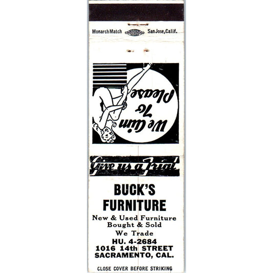 Buck's Furniture Pinup Sacramento CA Advertising Matchbook Cover MM9-2