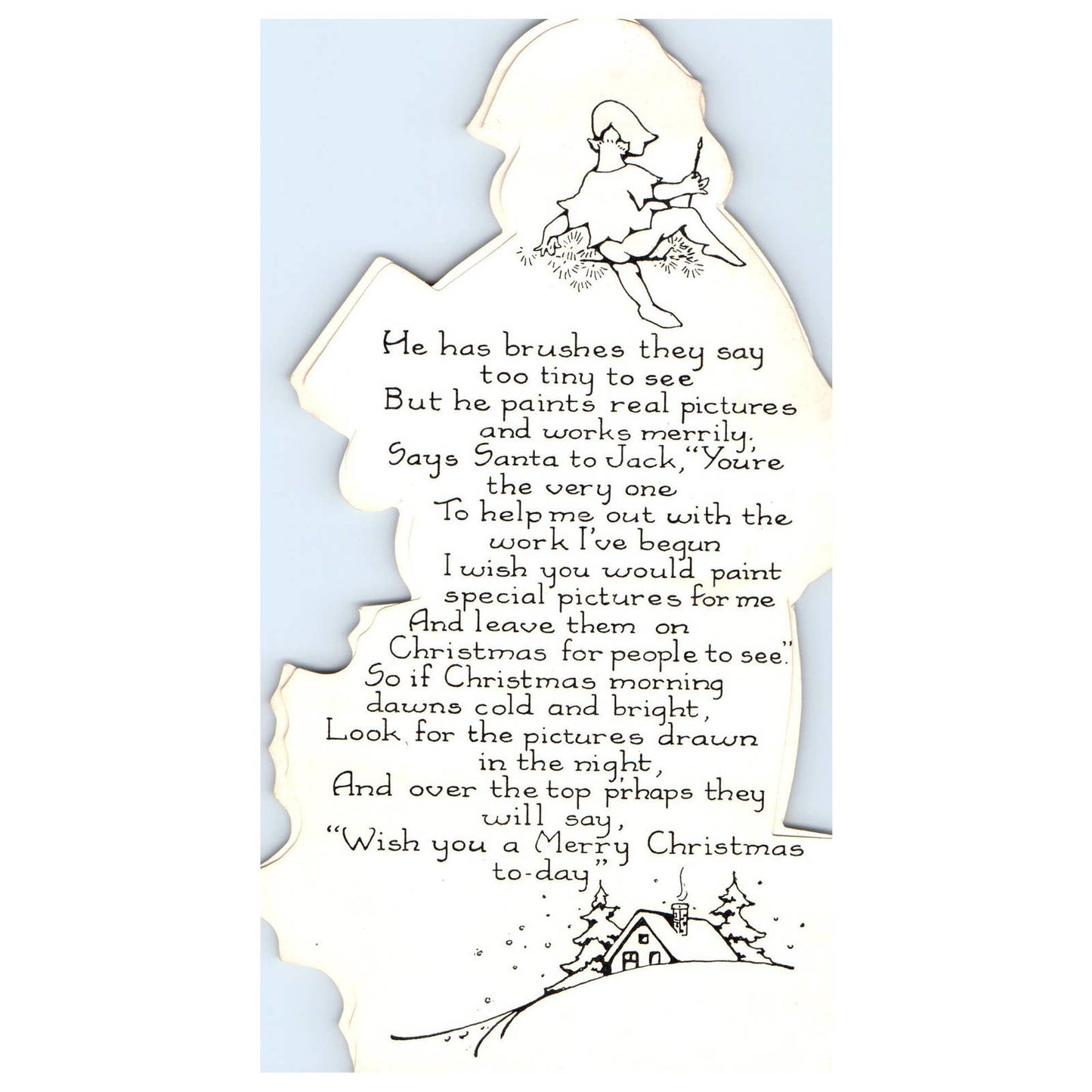 1930s Embossed 3 Piece Christmas Card Poem Santa With Bag of Toys SE4