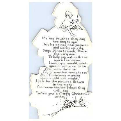 1930s Embossed 3 Piece Christmas Card Poem Santa With Bag of Toys SE4