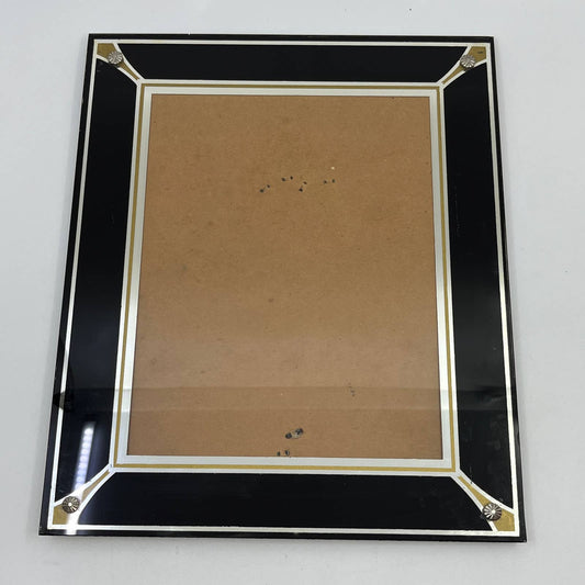 Vintage Art Deco Reverse Painted Glass Picture Frame 10x12 Black & Gold TF6