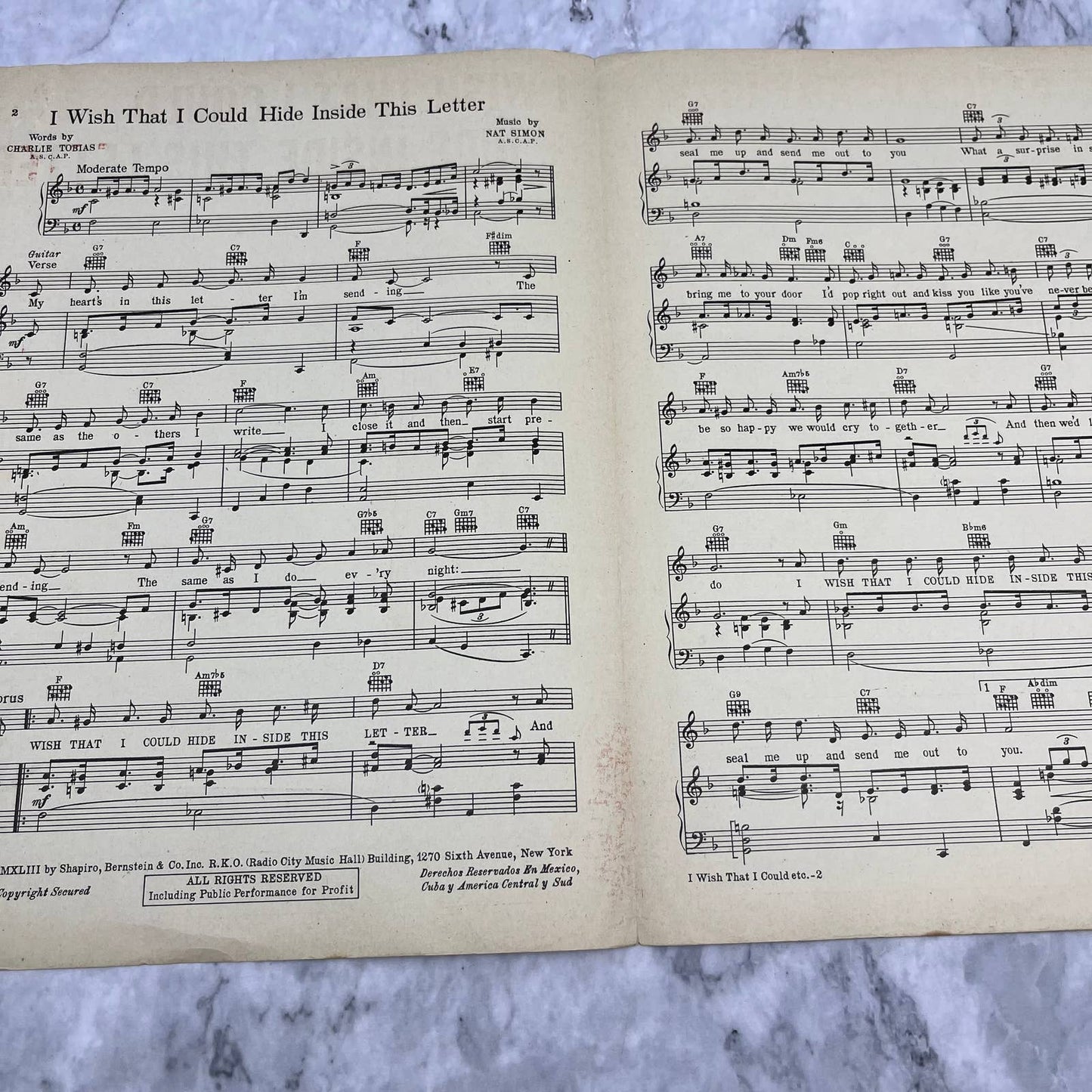 Sheet Music 1943-I Wish That I Could Hide Inside This Letter Norman TH1