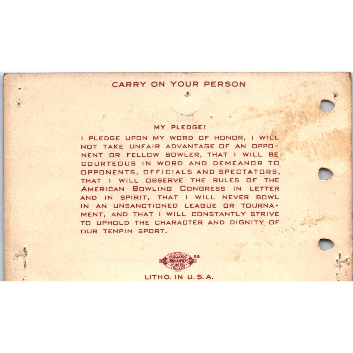 1949 American Bowling Congress Milwaukee Membership Card Eagles 775 SE5-25