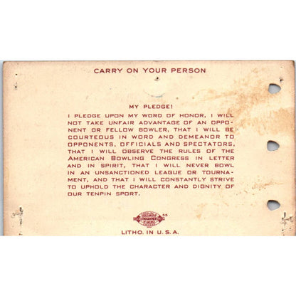 1949 American Bowling Congress Milwaukee Membership Card Eagles 775 SE5-25