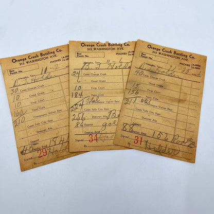 1936 Orange Crush Soda Bottling Co Receipt Ticket Lot of 3 SD6-2