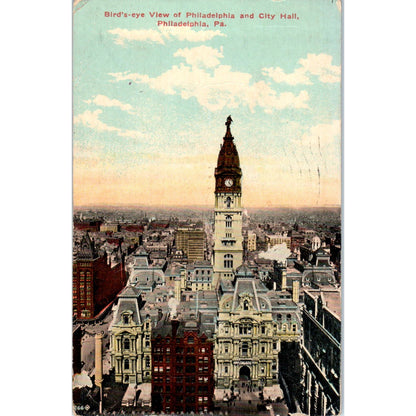 c1910 Postcard Bird's-eye View of Philadelphia PA and City Hall TI1-1