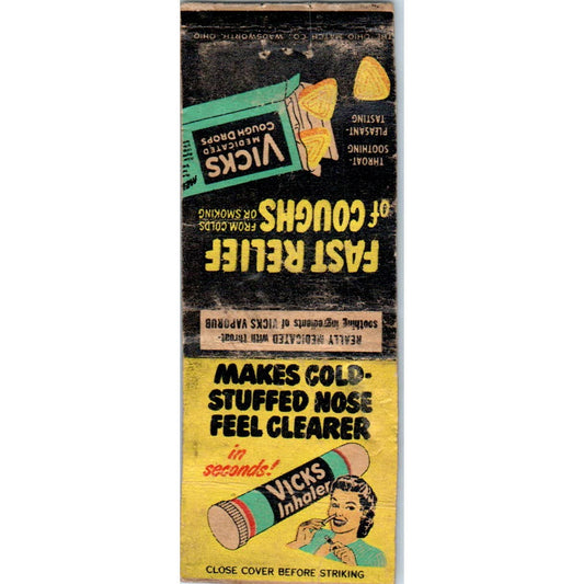 Vintage Matchbook Cover Vicks Inhaler and Cough Drops SE5-4