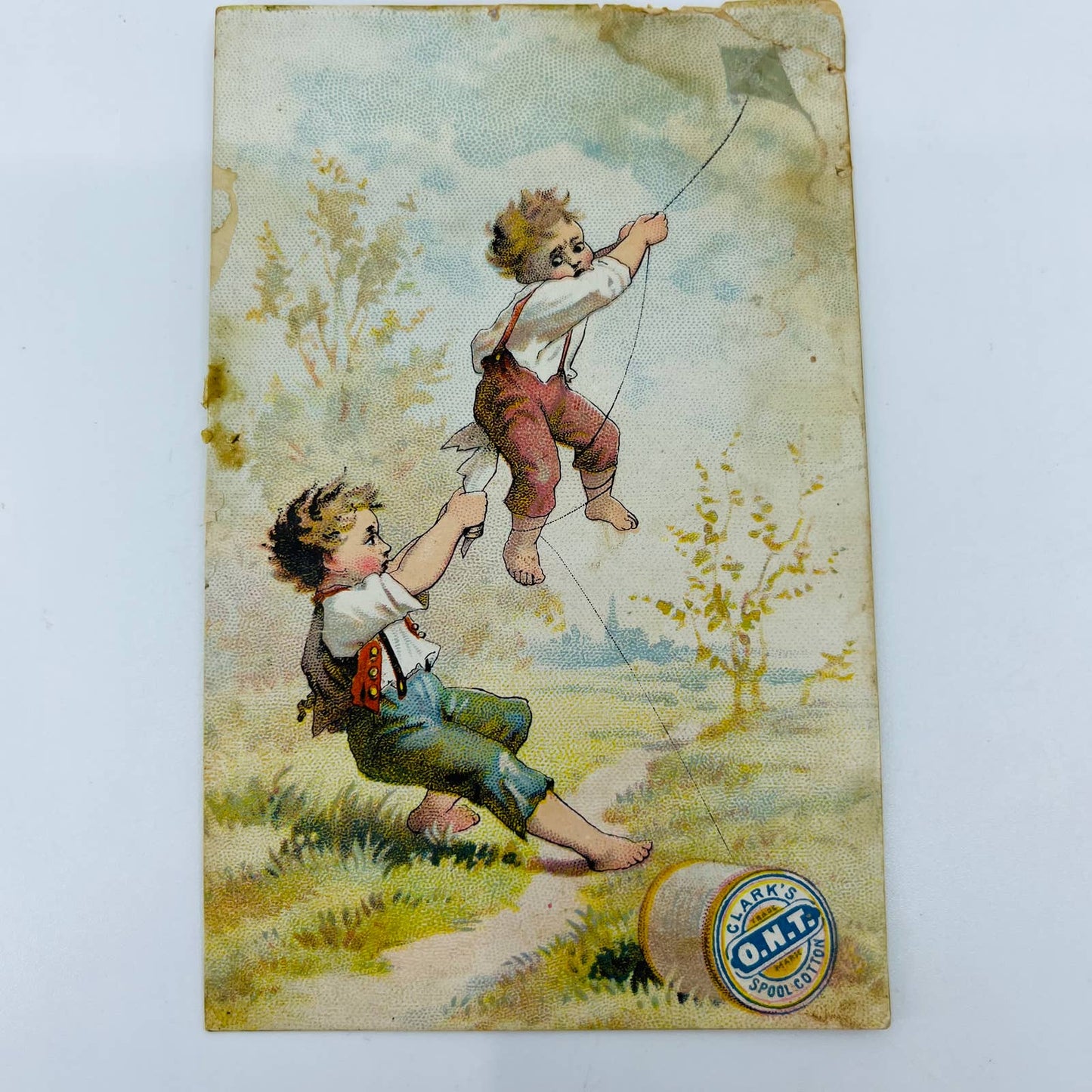 1880s Victorian Trade Card Clark’s ONT Spool Cotton Kite Boys AA2-2