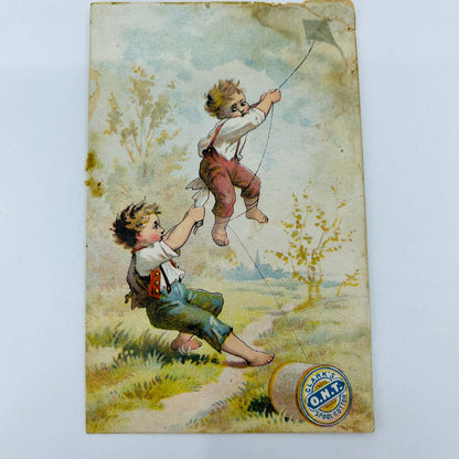 1880s Victorian Trade Card Clark’s ONT Spool Cotton Kite Boys AA2-2