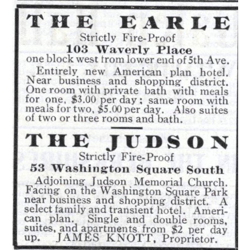 The Earle & The Judson Hotels Manhattan NY James Knott - 1903 Original Ad TJ7-S9