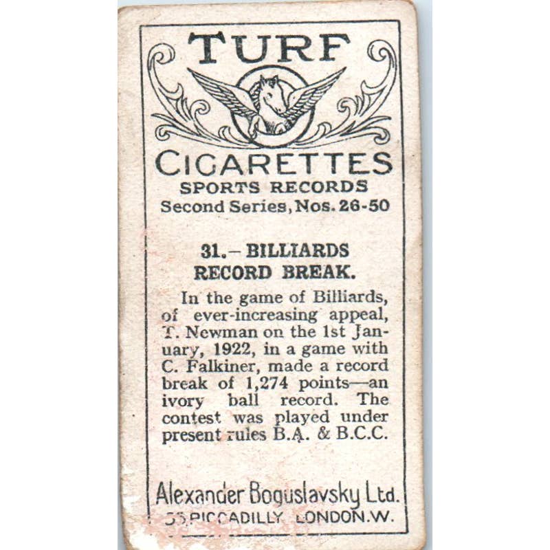 Boguslavsky, Turf SPORTS RECORDS, 2nd Series, 1925, Billiards, #31 SE5