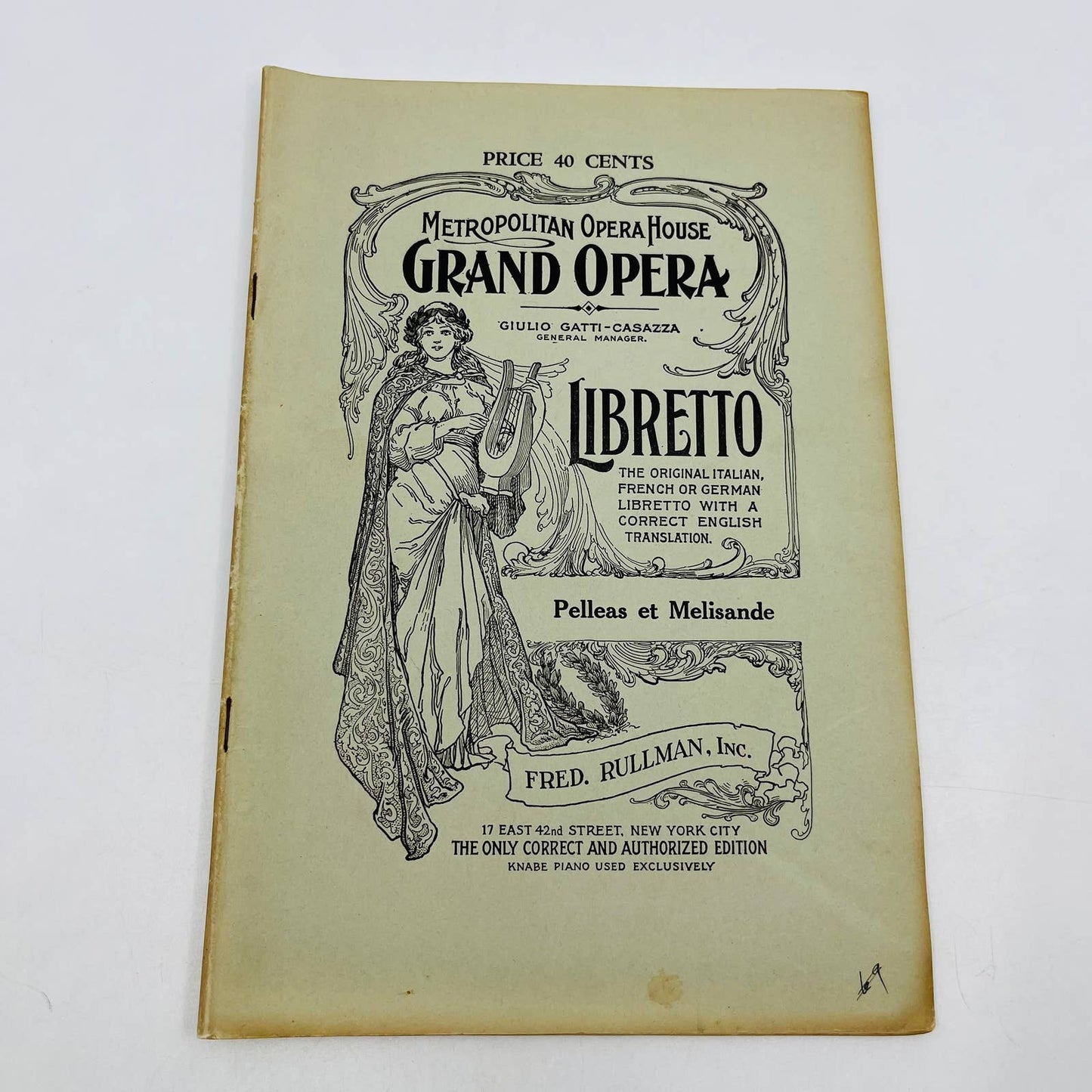 1920s Palleas et Melisande Metropolitan Opera House Grand Opera Libretto NYC TD6