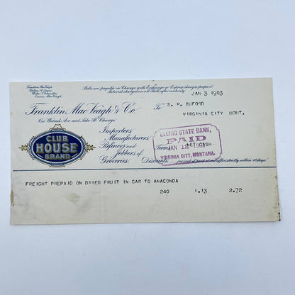 1903 Franklin MacVeagh & Co Importers Club House Brand Letterhead Chicago IL AB5